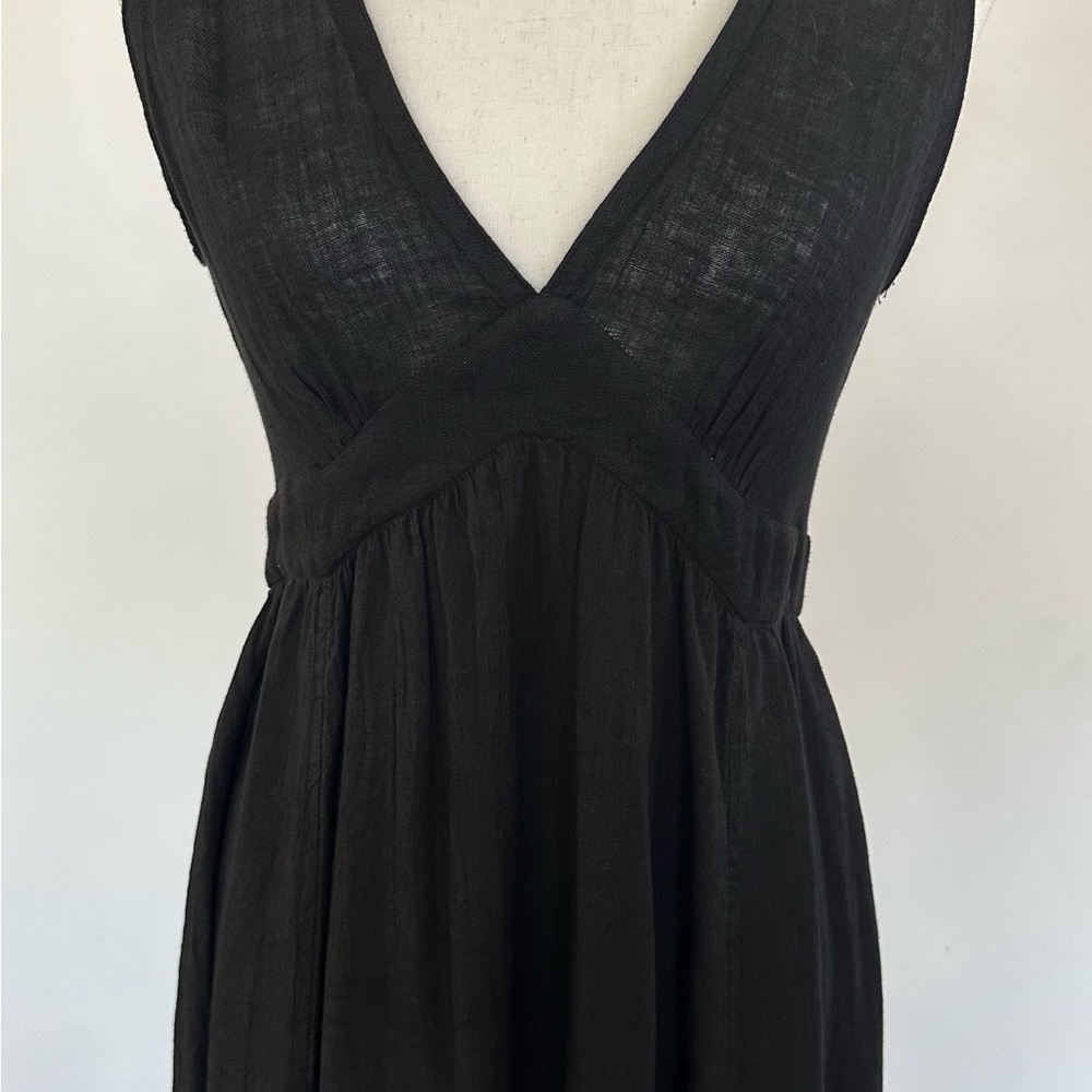 JAGA DTLA Linen Maxi Dress V Neck Full Skirt Size 3 Fitted Bodice - Picture 3 of 14